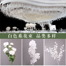 Wedding milky white simulation floral wedding hall decoration flower material Rose hydrangea banquet hall layout road leading flower row