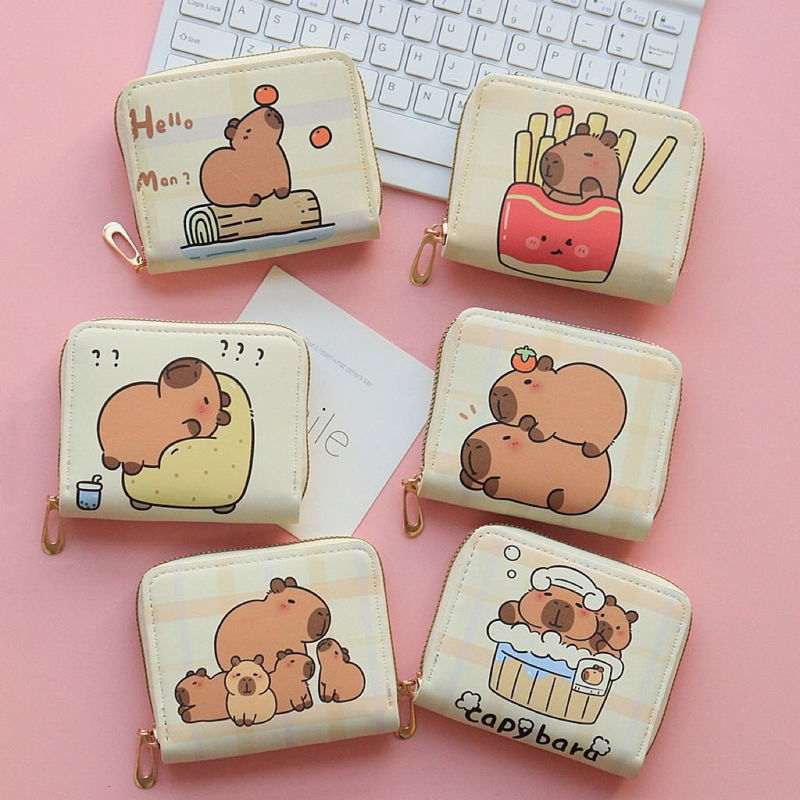 Cartoon Multi-Card Slot Large Capacity Student Short Zipper Capybara Wallet Zipper Coin Purse for Boys and Girls