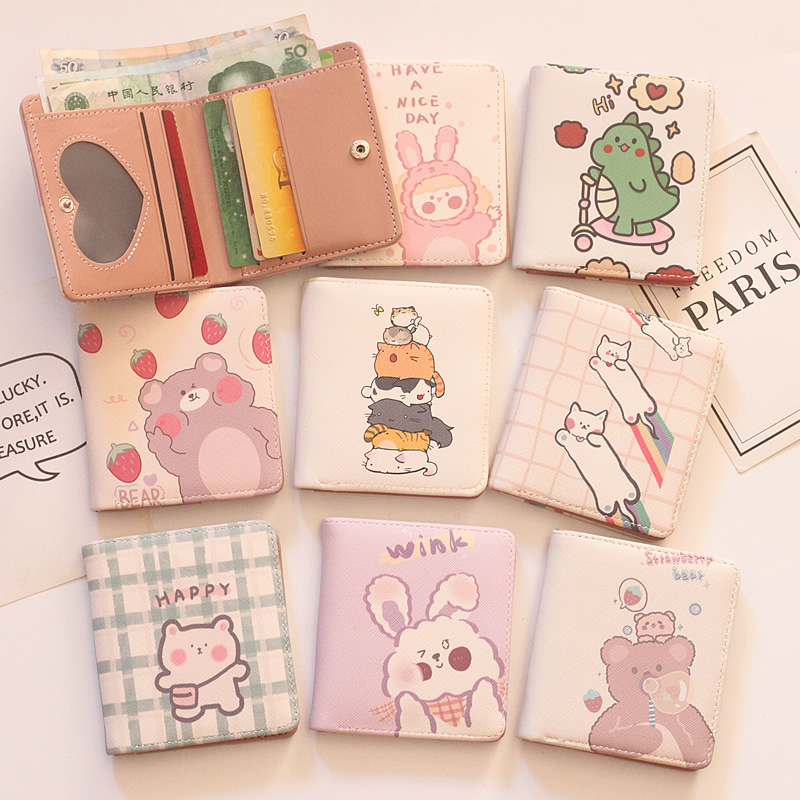 Short cartoon ladies wallet two fold small fresh and cute student thin bear wallet printing coin purse wallet