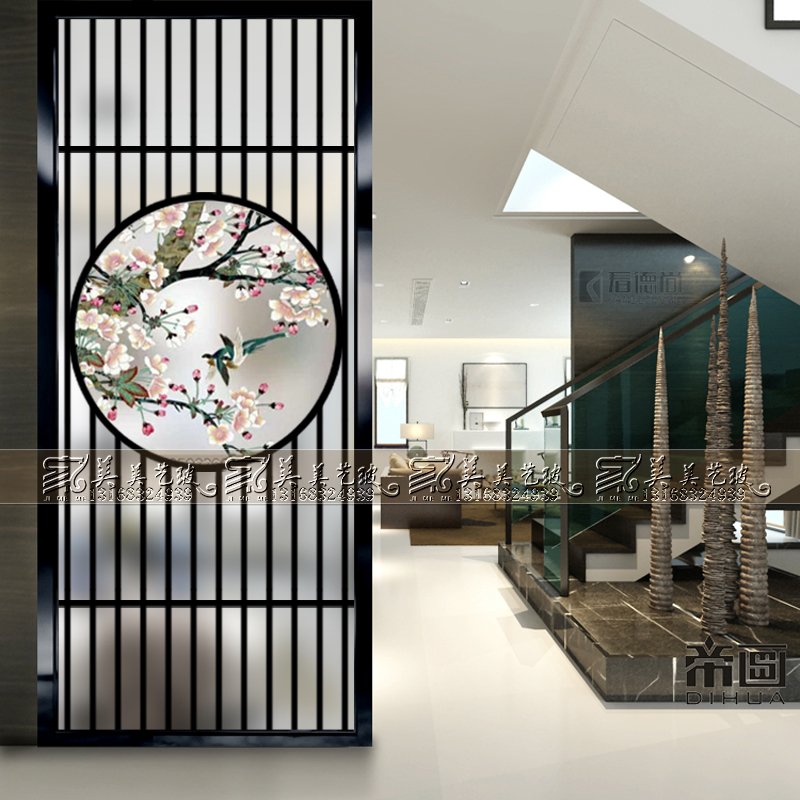 Modern art glass living room partition wall screen decoration porch TV background wall matte craft simple lattice