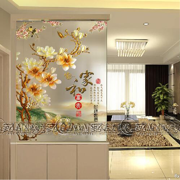 Modern Art Glass Screen Partition Living Room Decoration Genguan Background Wall Frosted Technique Jade Orchid