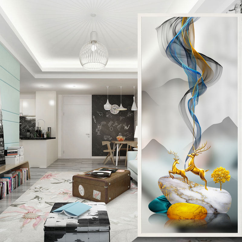 Minimalist Art Glass Partition Screen Home Light Lavish Living Room Genguan Background Wall Decoration Steel Frosted Frosted Craftsmanship Deer