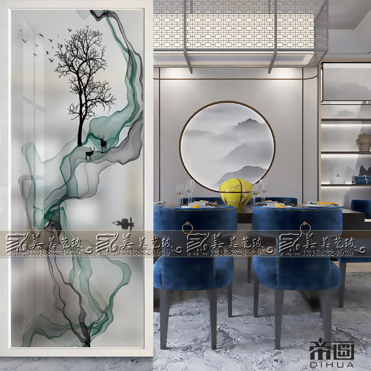 Modern art glass home partition screen living room porch decoration background wall frosted light-transmitting craft simple deer