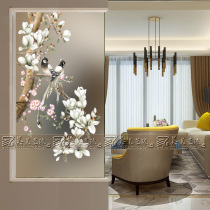 Modern art glass partition frosted spray-painted entrance background wall living room decoration new Chinese style simple birds and flowers