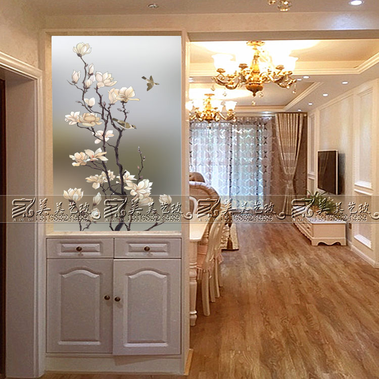 Minimalist Art Glass Partition Living Room Screen Decoration Shoes Cabinet Xuanguan Background Wall Modern Frosted Crafts Jade Orchid