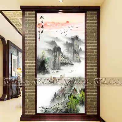 Modern art glass screen partition living room entrance background wall decoration frosted steel process simple landscape painting