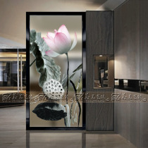 Modern art glass living room screen partition wall entrance background wall entry frosted tempered craft ink lotus