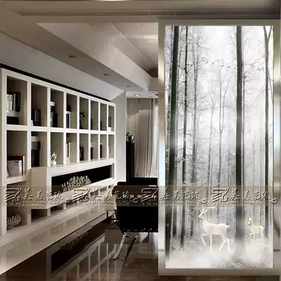 Art glass TV background wall porch aisle partition screen decoration kitchen sliding door frosted craft European deer