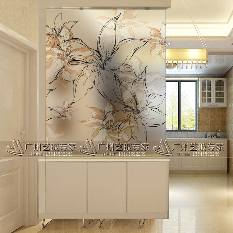 Modern home decoration art glass living room screen partition entry cabinet background frosted double-sided tempering process Jane European flower
