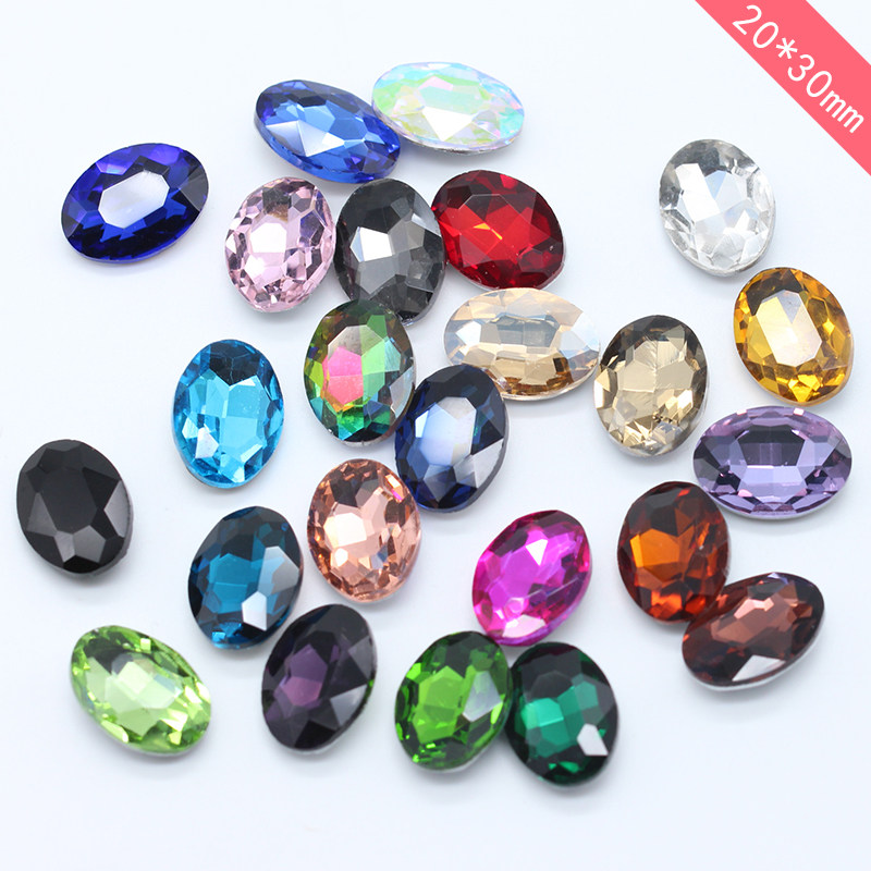 クリスタルガラスのラインストーンと宝石、20×30mm、尖ったつま先のサファイア装飾、衣類、靴、バッグ用のきらめく素材、1パック6個入り