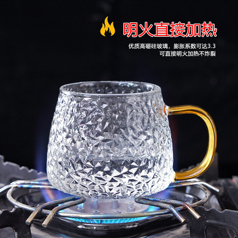 Glass pineapple cup hammer pattern high temperature mug coffee milk tea cup high borosilicate Japanese simple handle water cup