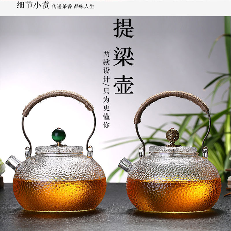 Copper handle beam kettle Glass teapot thickened high temperature resistant hammer kettle Tea maker Handmade Japanese Kung Fu tea set