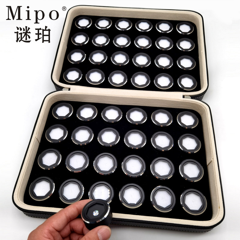 Mirror jewelry box alloy diamond thread loose diamond bare stone box round storage metal gem box leather case sample