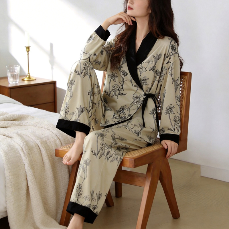 Women's Pajamas 2026 New Summer Women's Pure Cotton Pajamas High-End Home Wear Long-Sleeved Chinese Style Mother's Wear