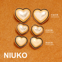 NIUKO New Teenage Girl Fashion Loving Shaped Metal Black Side Imitation Pearl Button Big Coat Clothing Accessories Buttons