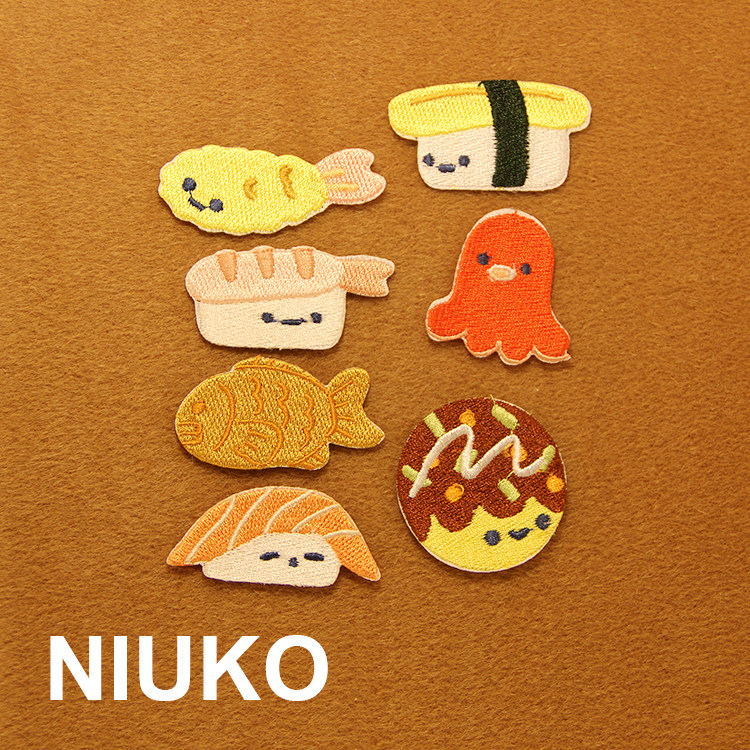 NIUKO cute cute sushi cloth label back adhesive cloth sticker embroidery children's hole sticker clothing DIY cartoon cloth label