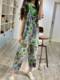 Summer new cotton and linen retro literary pastoral style printed loose large size versatile cropped jeans overalls for women