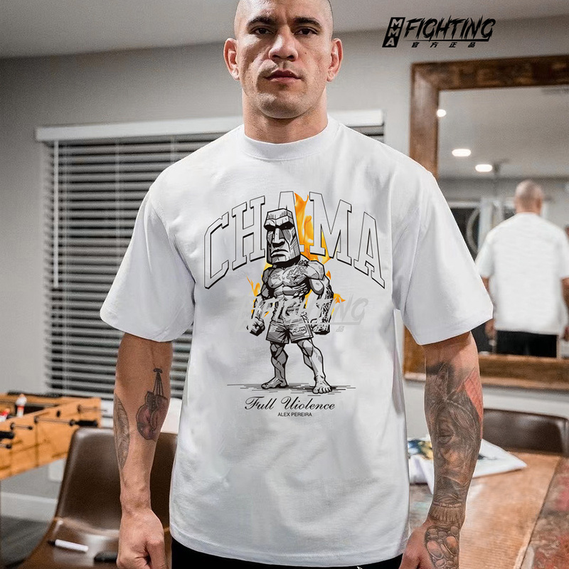 Ufc320 Pereira New Short-Sleeved T-Shirt Pure Cotton American Style Small Neckline Trendy Sports Casual Boxing Mma
