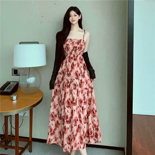 Летняя длинная юбка, размер, французский стиль, цветочный принт, в цветочек