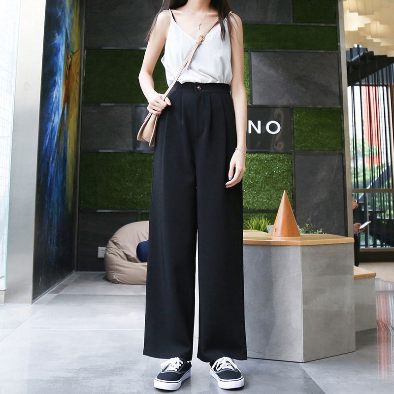 Large size size fat MM suit straight cylinder black wide pants woman high waist pituitary pants loose 200 catty weight loss and weight loss