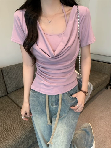 Белая летняя футболка, комплект, открытые плечи, по фигуре