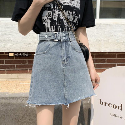 taobao agent Denim skirt, summer pleated skirt, fitted mini-skirt, 2021 collection, for plus size ladies, high waist, A-line, hip-accented