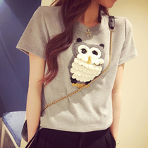 Pure cotton summer dress 2022 New short sleeve blouses Under Tide Han Version Lady Student Loose version 100 hitch cartoon t-shirt