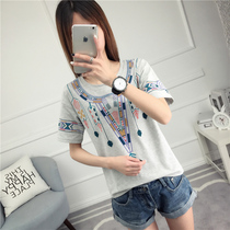 National Wind Ladies Summer Fashion 2022 New short sleeve T-shirt Korean version Student relaxed 100 hitch fashion blouses