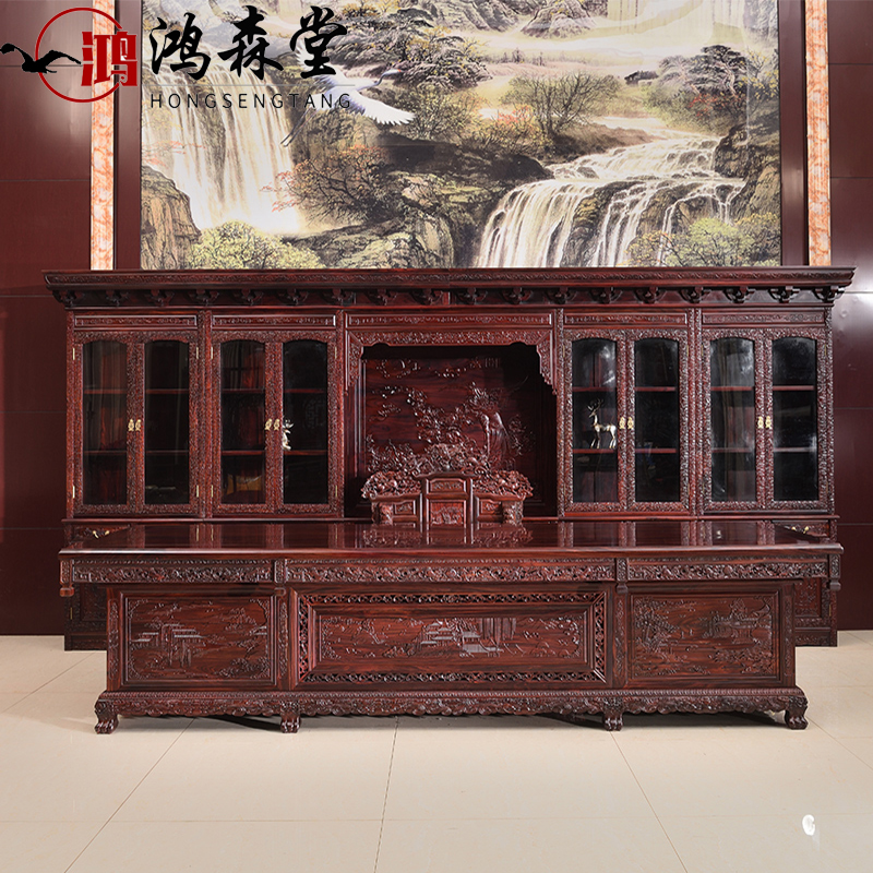 Redwood furniture bookcase large Ball Indonesia broad-leaf yellow sandalblack branch office luxury office combination