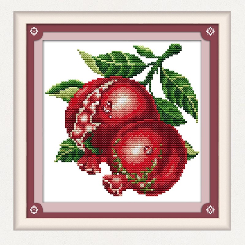 Printed Pomegranate Cross Embroidered Dining Room New Dining Room Kitchen Genguan Aisle Background Wall Fruit Series Thread Embroidered Slightly