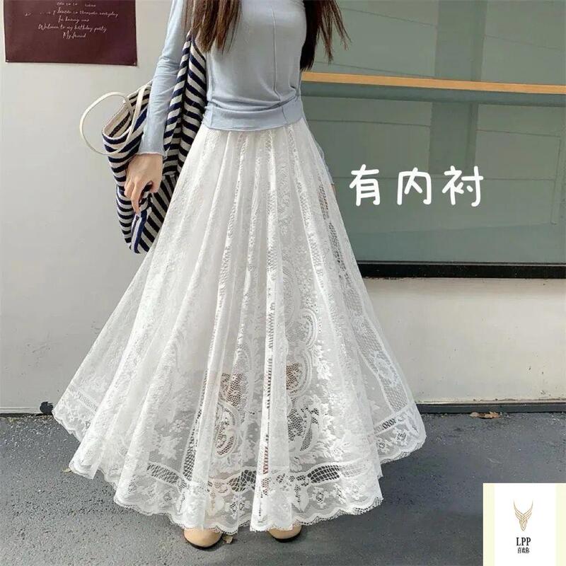A White Lace Hollow-Out Skirt Worn under a Qipao, a French-Style Vintage Petticoat That Serves as a Base Layer, Slimming and Long with a Large Hem