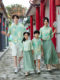 Chinese-Style Family Matching Outfits 2025 Summer New Collection, New Chinese-Style Hanfu for a Family of Three, Landscape Painting Mother-Daughter Dress, Father-Son Set