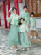 Chinese-Style Family Matching Outfits 2025 Summer New Collection, New Chinese-Style Hanfu for a Family of Three, Landscape Painting Mother-Daughter Dress, Father-Son Set