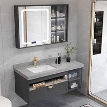  Rock board bathroom cabinet combination Light luxury intelligent induction mirror cabinet Bathroom floor sink sink washbasin cabinet