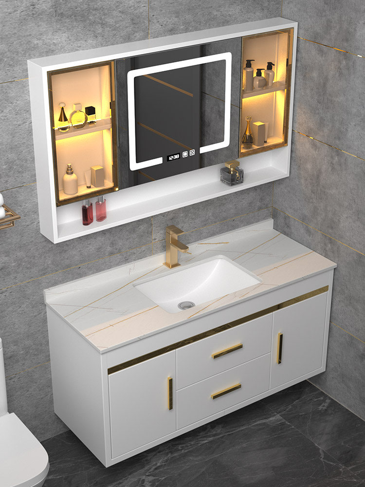 Powder room Rock board bathroom cabinet Modern light luxury wash basin Intelligent mirror cabinet Wash basin Wash countertop basin cabinet combination