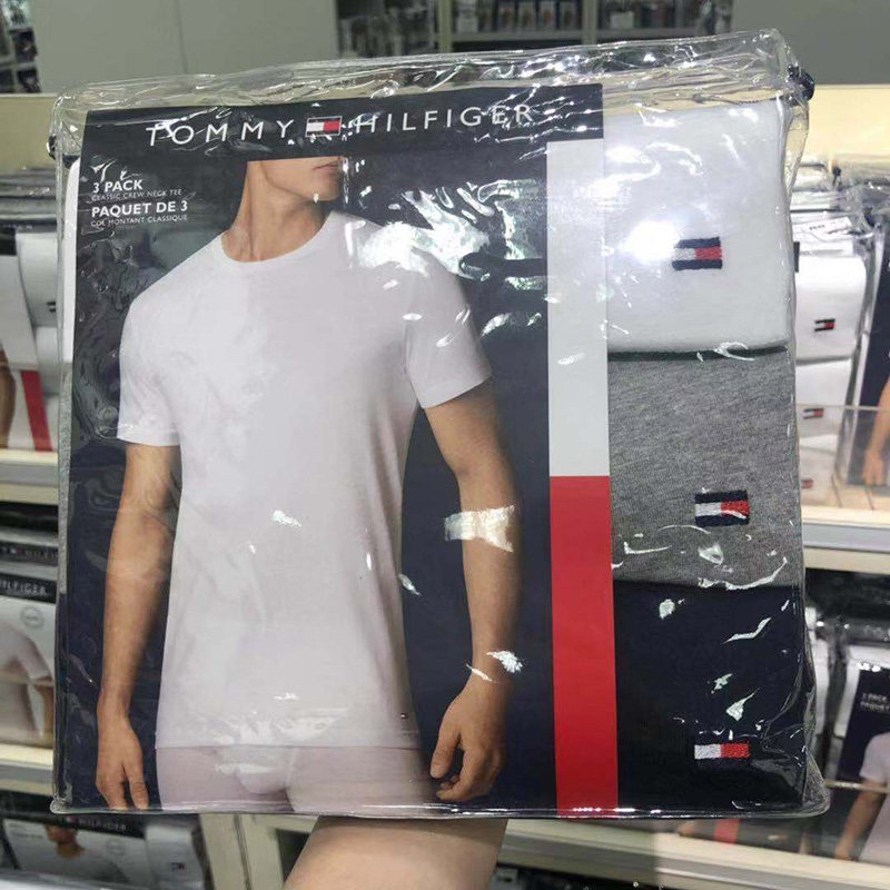US-China shopping cart Tommy Hilfiger men's casual short sleeves pure cotton comfortable undershirt T-shirt 3 pieces