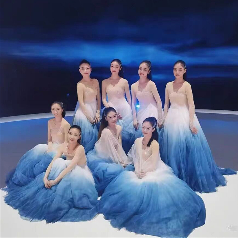 Fantasy Sea Moon Dance Performance Costume for Women, Blue Dress, Song and Dance, 720-Degree Large Swing Skirt, Sea Moon Night Costume Fantasy Sea Moon Dance Performance Costume for Women, Blue Dress, Song and Dance, 720-Degree Large Swing Skirt, Sea Moon Night Costume