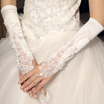 2021 Korean bridal dress show short gauze hook finger-free lace imitation pearl gloves wedding accessories