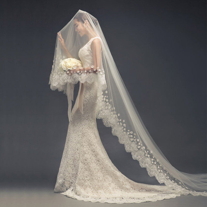 Bride veil master wedding dress new Korean style 2021 ultra - long 3 m marriage photo written really long drag lace