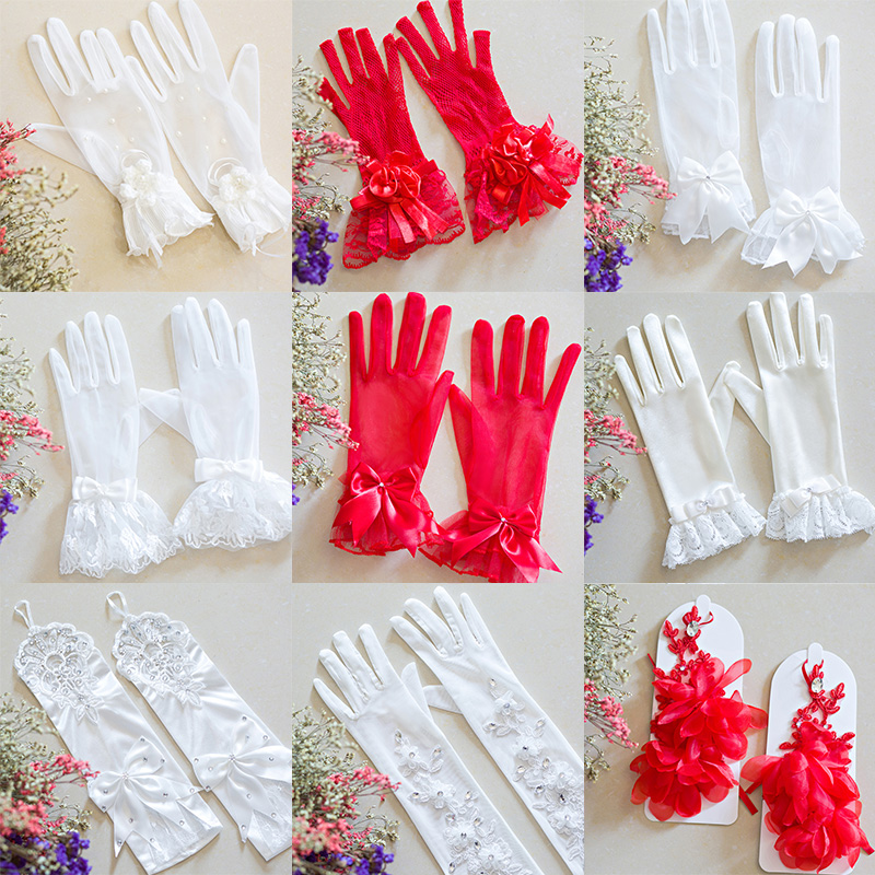 Wedding dress glove bridal glove dew finger new long glove lace yarn butterfly knot gloves spring and summer wedding gloves female