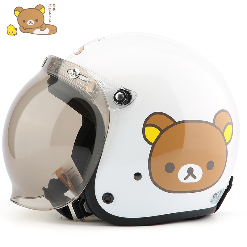 Taiwan Waterlala Bear White Retro Harley Helmet Electric Motorcycle Woman Sun UV Warm Winter