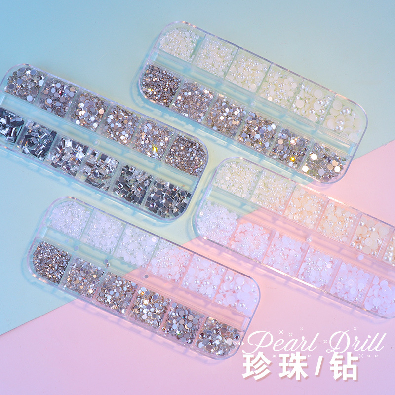 Nail Art Accessories White Glass Rhinestones Square-Shaped Trendy Rhinestones Flat-Bottomed Pearls DIY Nail Art Decorations