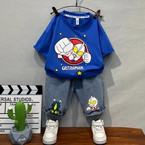 Ottman clothes boy summer clothing suit 2022 new handsome children Summer trendy net red short sleeves Two sets of damp