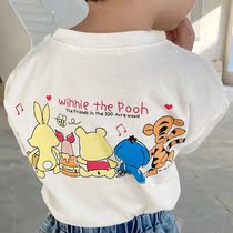 Childrens pure cotton t-shirt 2022 Summer new boy girl baby cartoon round collar short sleeve blouses foreign air brief