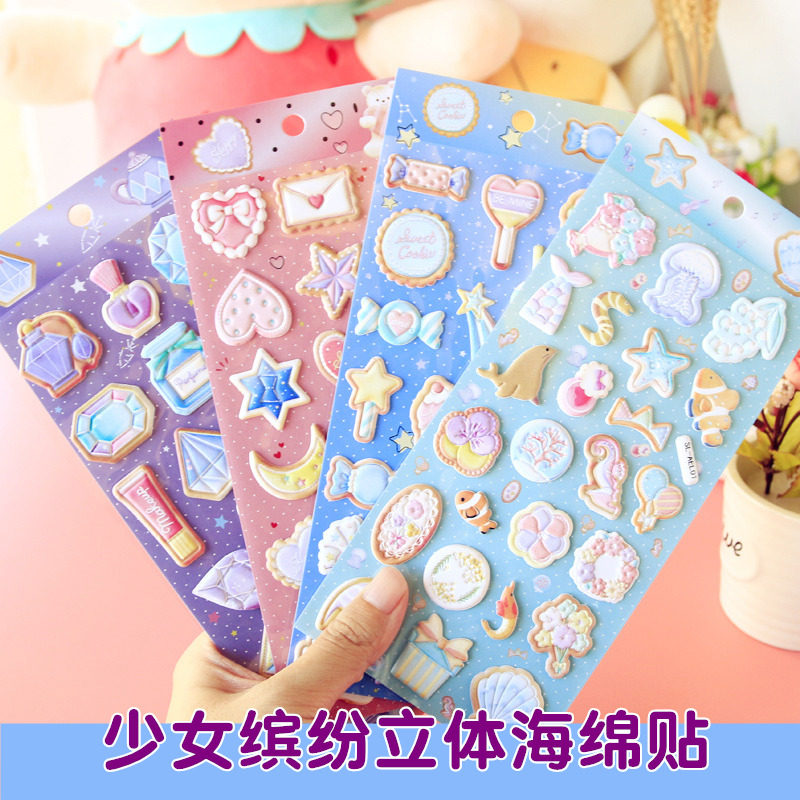 Water colourful children cartoon stickers Cubist 3D Bubbles With Less Girl Diary Hand Ledger of Decorative Collage Waterproof