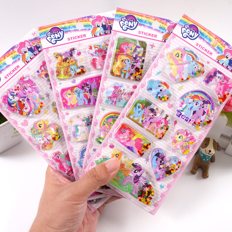 Flashy genuine pony pony rainbow pony pony pony with solid 3D stickers for children Toys cartoon water injection shaking big stickers