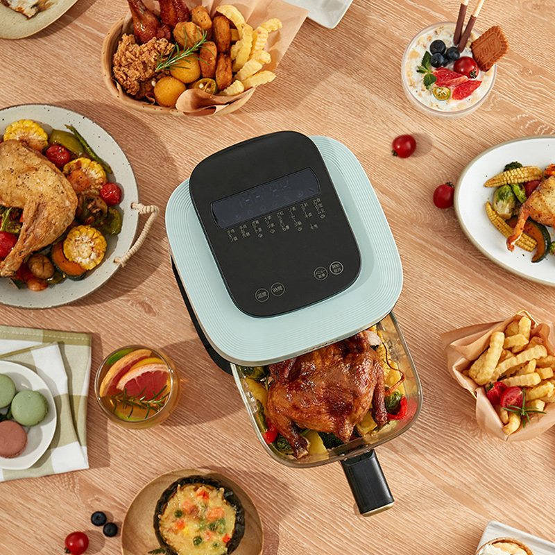 Japanese Vdada Air Fryer Multifunctional Visible Glass Pot Rotating Grill Digital Display Electric Fryer