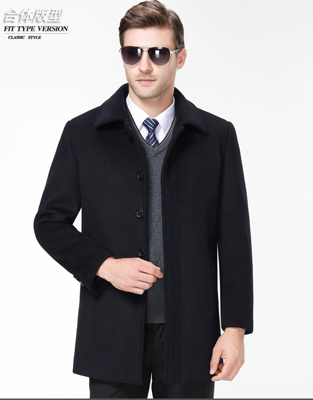 Áo khoác len mùa đông Playboy Áo len nam dài cashmere và áo khoác len nhung trung niên nhung áo vest nam đẹp