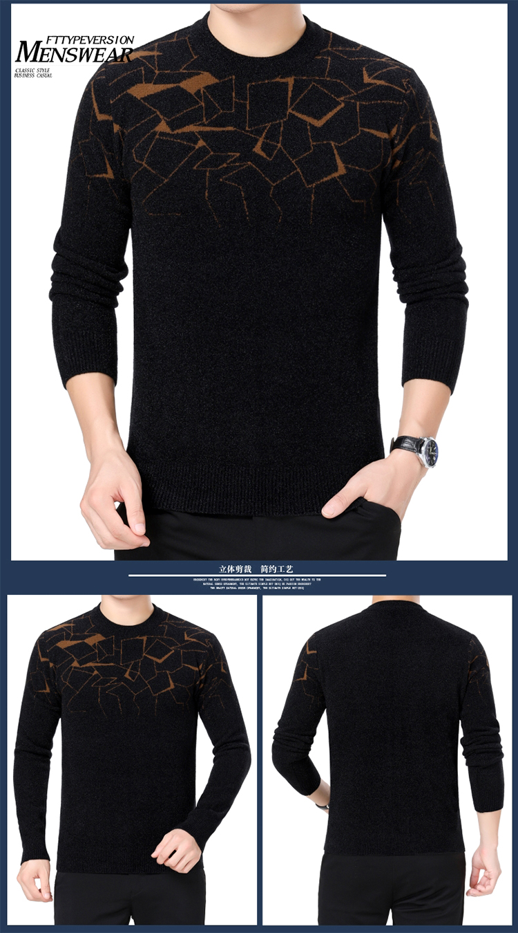 Mùa thu và mùa đông dày mới chơi áo len cashmere nam trung niên len nguyên chất đan len nam cổ tròn áo khoác bomber