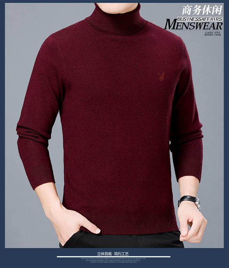 Playboy mùa thu và mùa đông nam áo len cashmere tinh khiết cao cổ áo dày rắn màu áo thun áo len nam áo len ao da nam